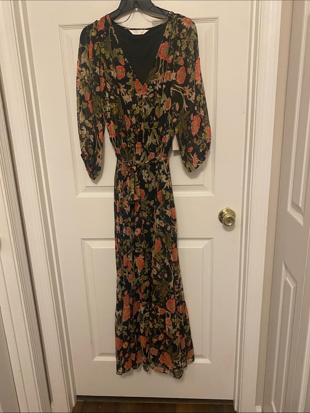 LC Lauren Conrad Black Floral Maxi Dress with Coral and Olive Accents